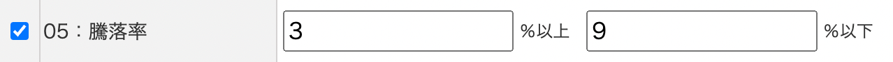 騰落率のパラメータを3%～9%などと調整する方法